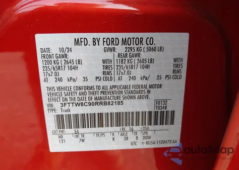 2024 Ford Maverick Xlt from USA, damaged, VIN 3FTTW8C90RRB82185